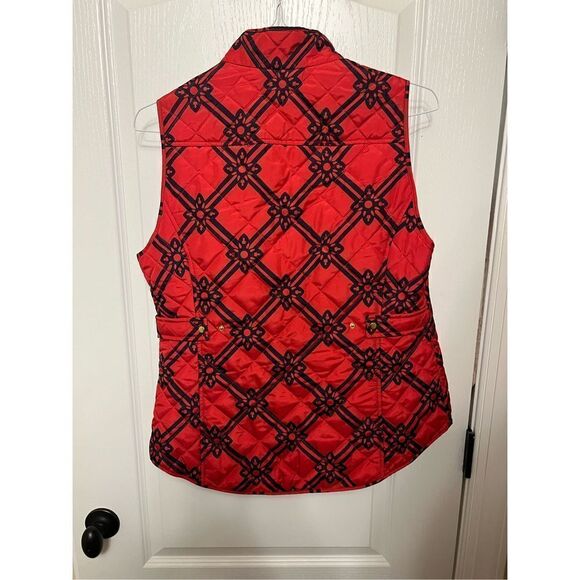 New Crown & Ivy womens puffer vest sleeveless quilted red black patterned gold h - Picture 5 of 8